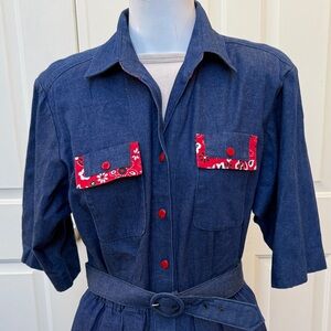 Willi of California Denim Dress Bandanna Accents Denim Belt Sz 10 Vintage
